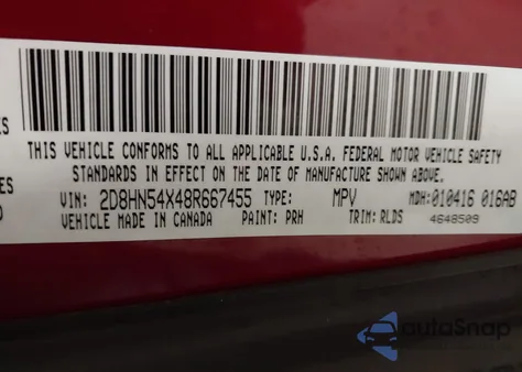 2008 Dodge Grand Caravan Sxt from USA, damaged, VIN 2D8HN54X48R667455